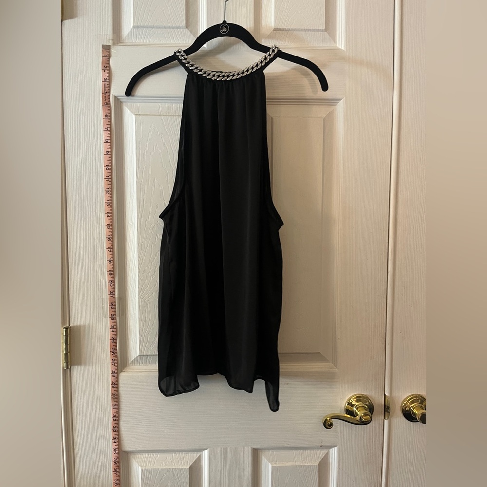 NWOT-ELLA A-Line Blouse w/ Rhinestone collar, color black, size XL
